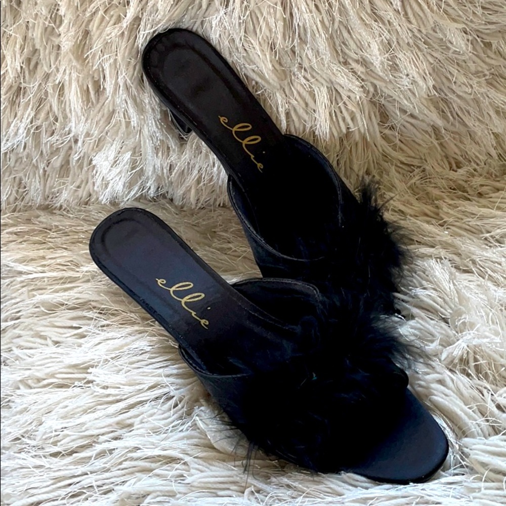 Faux fur slipper heels